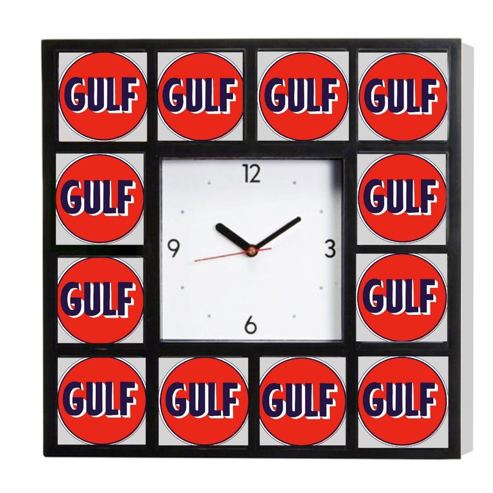 Gulf Gas and Oil promo around the Clock with 12 surrounding images